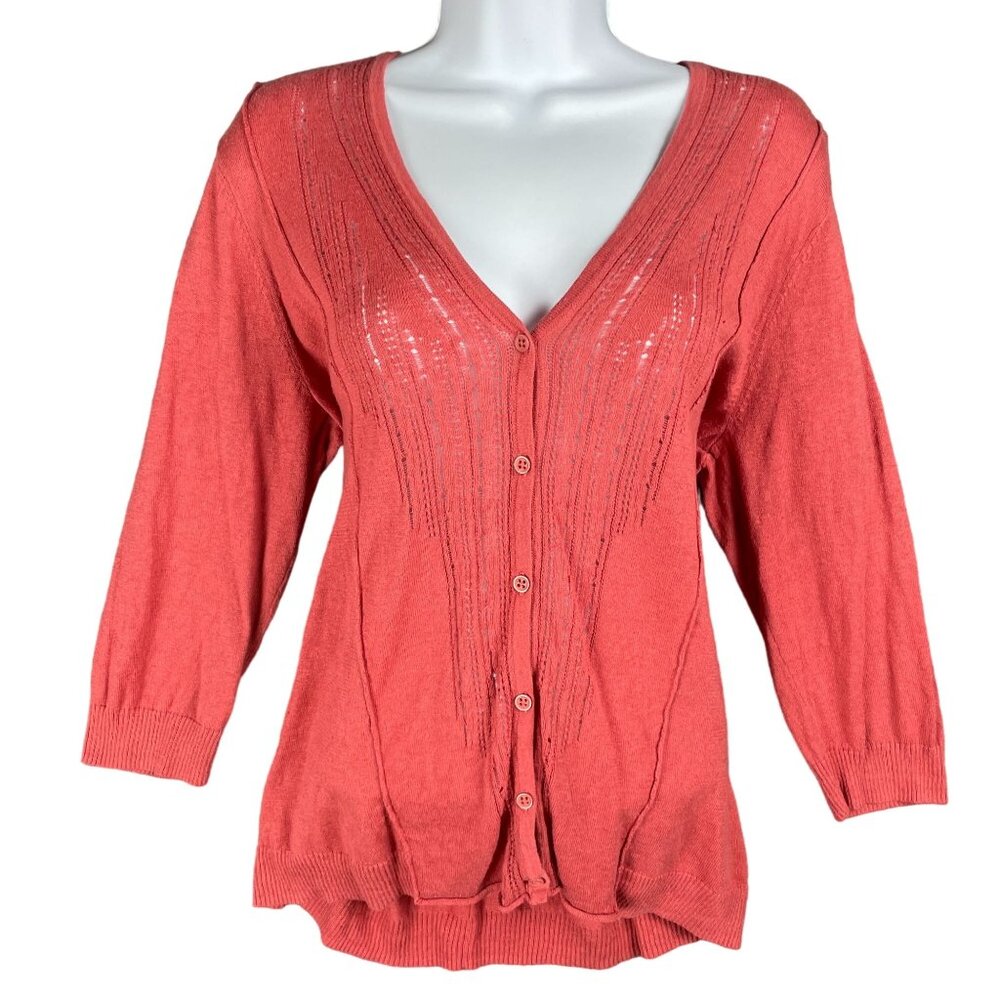 Eddie Bauer Sweater Womens Size XL Pink Linen Cardigan Work Office Capsule Every